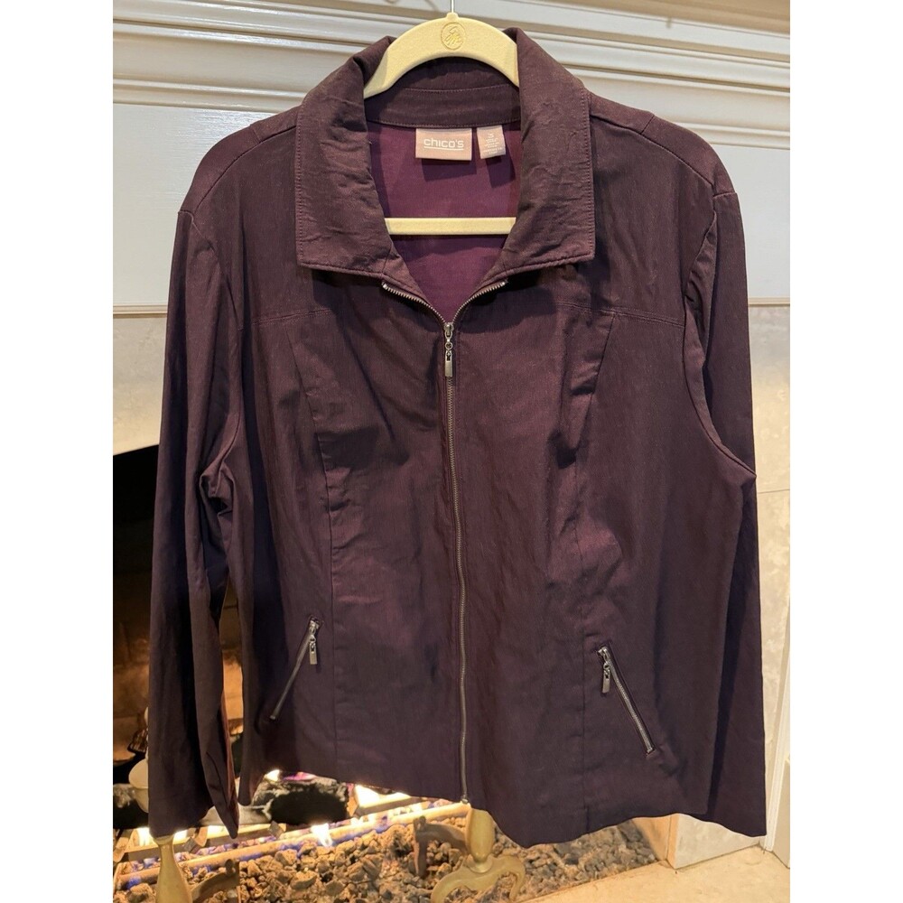 Chico’s Zip Front Stretch Purple Blazer Size XL